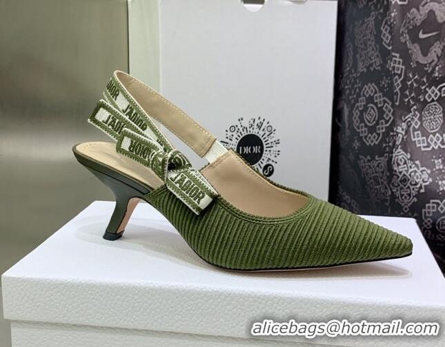 Charming Dior J'Adior Slingback Pumps 6.5cm in Khaki Green Embroidered Cotton 022324