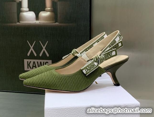 Charming Dior J'Adior Slingback Pumps 6.5cm in Khaki Green Embroidered Cotton 022324