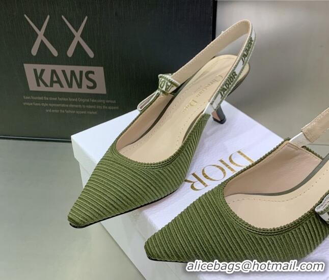 Charming Dior J'Adior Slingback Pumps 6.5cm in Khaki Green Embroidered Cotton 022324