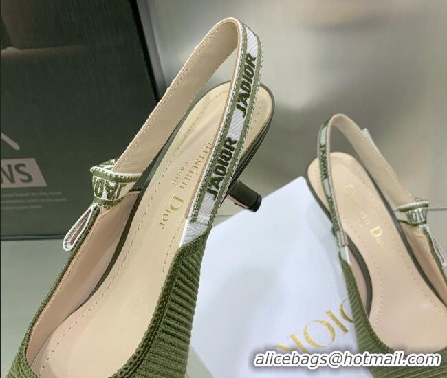 Charming Dior J'Adior Slingback Pumps 6.5cm in Khaki Green Embroidered Cotton 022324