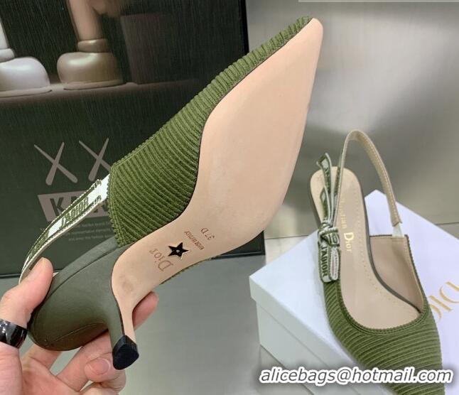 Charming Dior J'Adior Slingback Pumps 6.5cm in Khaki Green Embroidered Cotton 022324