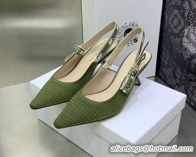 Charming Dior J'Adior Slingback Pumps 6.5cm in Khaki Green Embroidered Cotton 022324