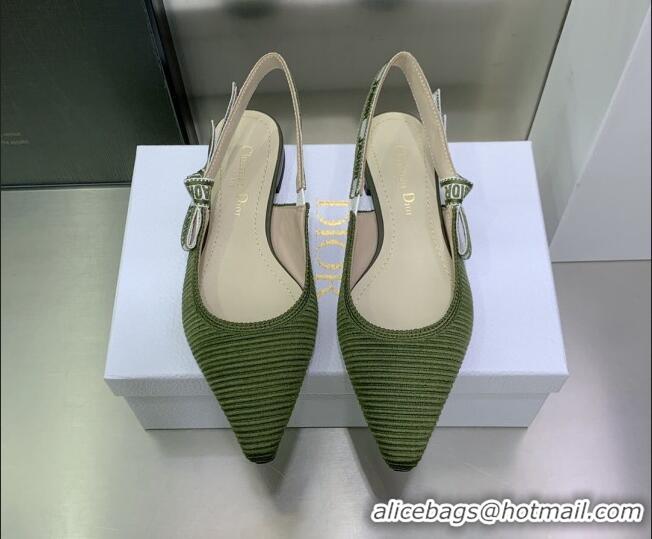 Shop Duplicate Dior J'Adior Slingback Ballerina Flat in Khaki Green Embroidered Cotton 3022325