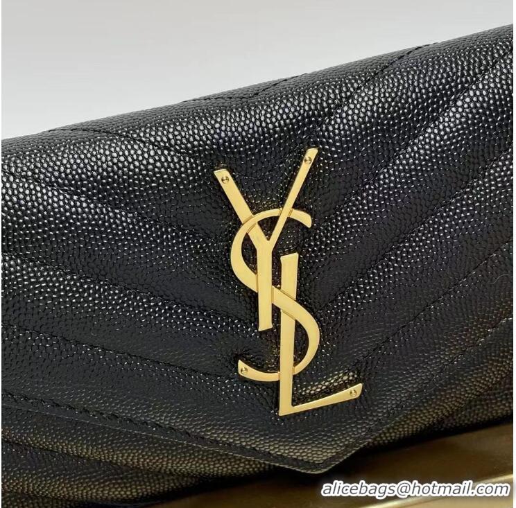 New Fashion Saint Laurent Original Leather Wallet in Grained Leather 437470 Black/Gold