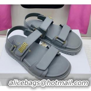 Good Quality Dior DiorAct Calfskin Flat Strap Sandals Light Grey 022829