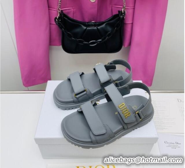 Good Quality Dior DiorAct Calfskin Flat Strap Sandals Light Grey 022829