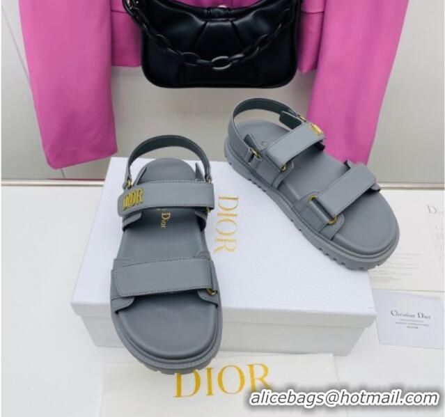 Good Quality Dior DiorAct Calfskin Flat Strap Sandals Light Grey 022829