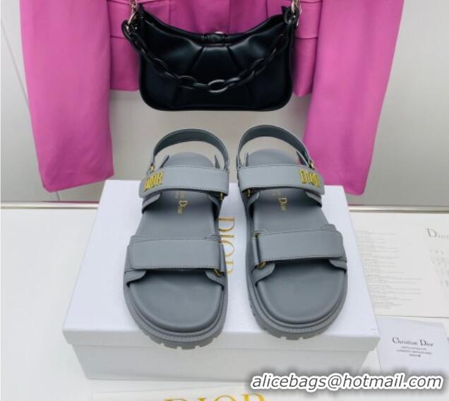 Good Quality Dior DiorAct Calfskin Flat Strap Sandals Light Grey 022829