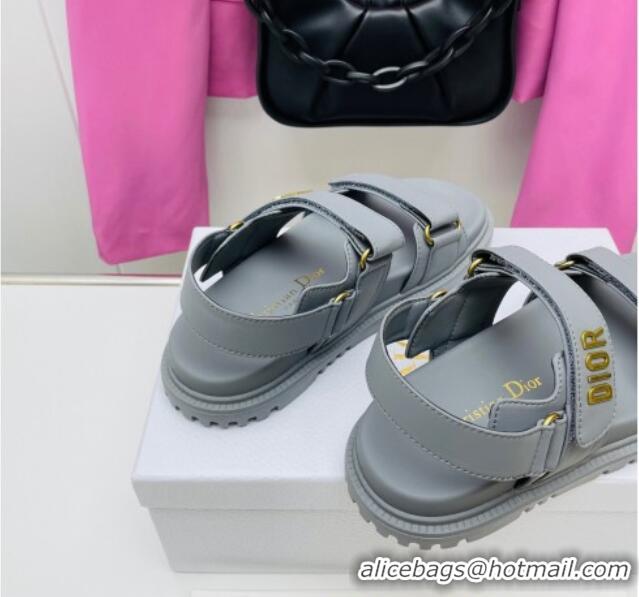 Good Quality Dior DiorAct Calfskin Flat Strap Sandals Light Grey 022829