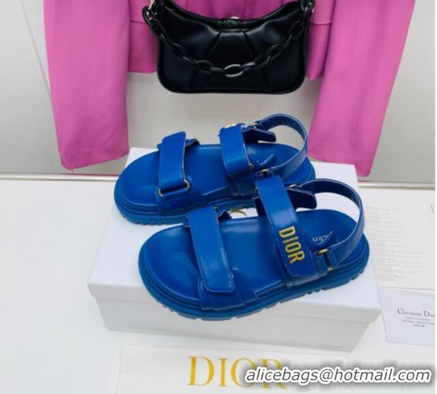 Top Design Dior DiorAct Calfskin Flat Strap Sandals Royal Blue 022830