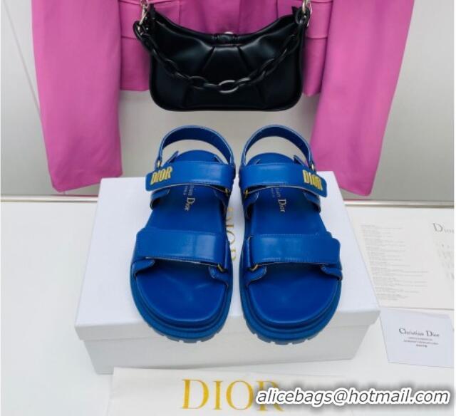 Top Design Dior DiorAct Calfskin Flat Strap Sandals Royal Blue 022830