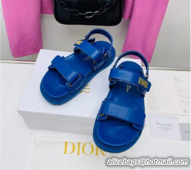 Top Design Dior DiorAct Calfskin Flat Strap Sandals Royal Blue 022830