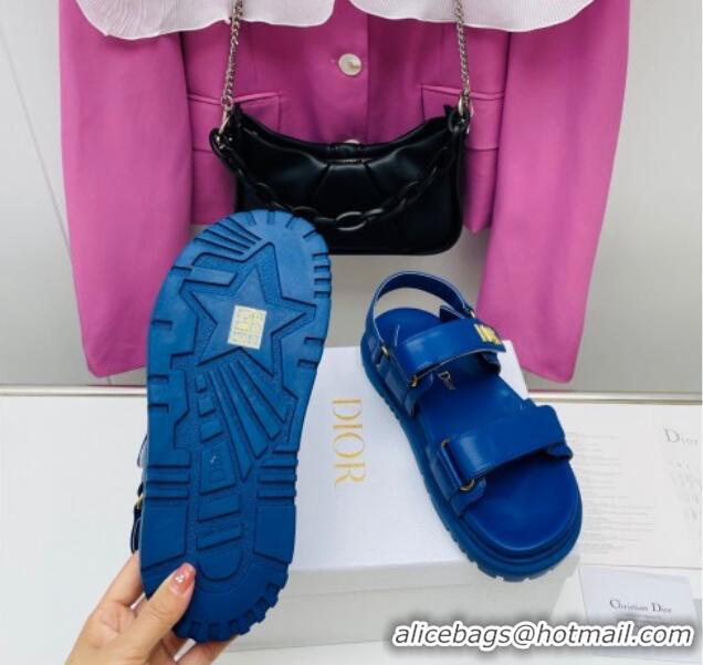 Top Design Dior DiorAct Calfskin Flat Strap Sandals Royal Blue 022830