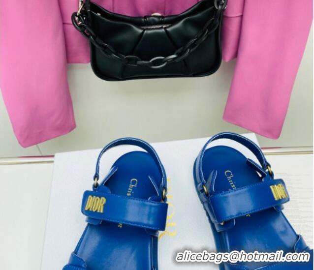 Top Design Dior DiorAct Calfskin Flat Strap Sandals Royal Blue 022830