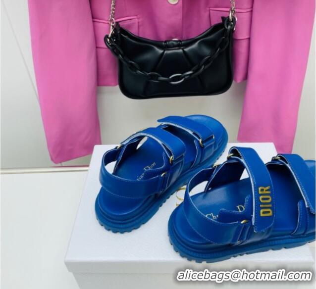 Top Design Dior DiorAct Calfskin Flat Strap Sandals Royal Blue 022830