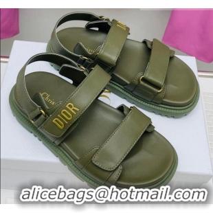 Hot Style Dior DiorAct Calfskin Flat Strap Sandals Khaki Green 022831