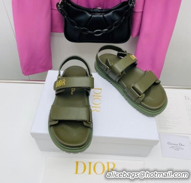 Hot Style Dior DiorAct Calfskin Flat Strap Sandals Khaki Green 022831