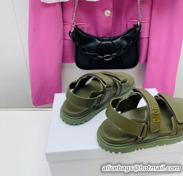 Hot Style Dior DiorAct Calfskin Flat Strap Sandals Khaki Green 022831