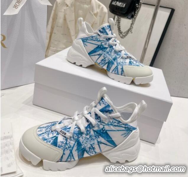 Lower Price Dior D-Connect Sneaker in Blue Multicolor Technical Fabric with Reve d'Infini Print 022832