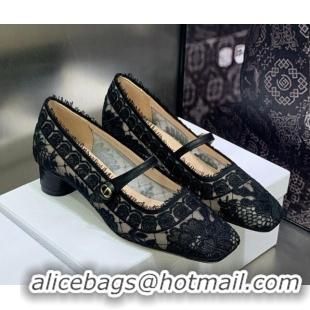 Purchase Dior D-Grace Ballet Pumps 3.5cm in Black Transparent Mesh and Lambskin with Roses Embroidery 030222