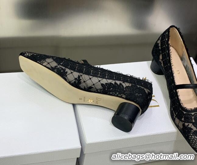 Purchase Dior D-Grace Ballet Pumps 3.5cm in Black Transparent Mesh and Lambskin with Roses Embroidery 030222