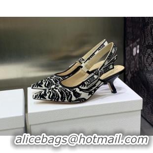 Grade Quality Dior J'Adior Slingback Pumps 6.5cm in Black and White Embroidered Cotton 030229