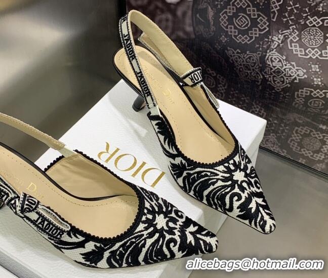 Grade Quality Dior J'Adior Slingback Pumps 6.5cm in Black and White Embroidered Cotton 030229