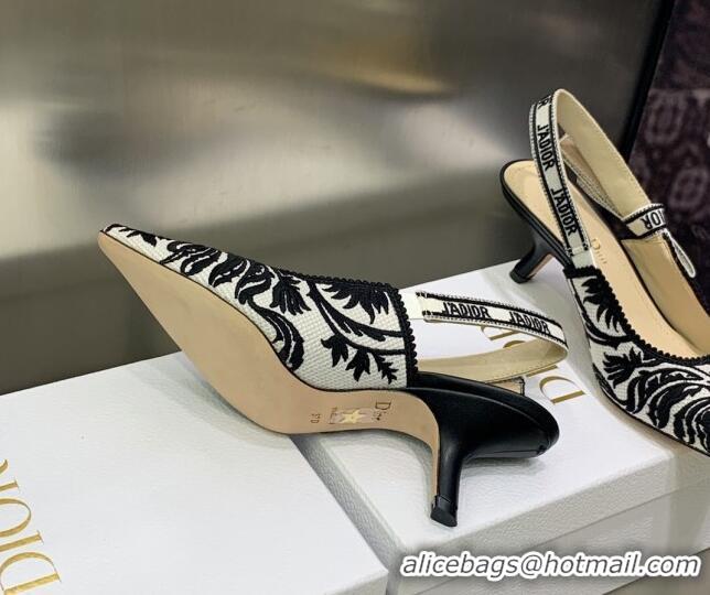 Grade Quality Dior J'Adior Slingback Pumps 6.5cm in Black and White Embroidered Cotton 030229