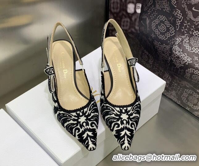 Grade Quality Dior J'Adior Slingback Pumps 6.5cm in Black and White Embroidered Cotton 030229