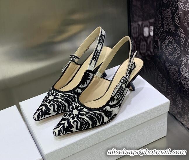 Grade Quality Dior J'Adior Slingback Pumps 6.5cm in Black and White Embroidered Cotton 030229