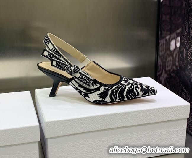 Grade Quality Dior J'Adior Slingback Pumps 6.5cm in Black and White Embroidered Cotton 030229