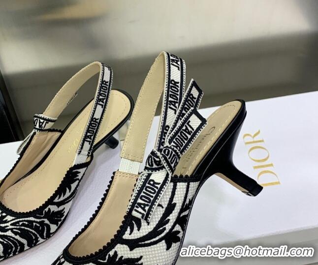 Grade Quality Dior J'Adior Slingback Pumps 6.5cm in Black and White Embroidered Cotton 030229