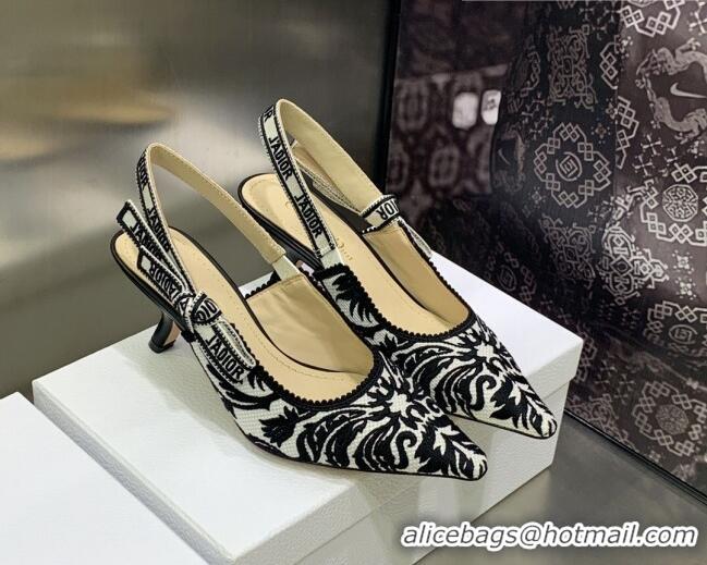 Grade Quality Dior J'Adior Slingback Pumps 6.5cm in Black and White Embroidered Cotton 030229