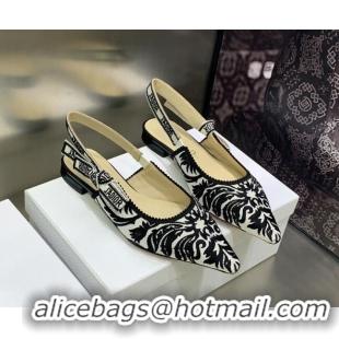 Low Price Dior J'Adior Slingback Ballerina Flat in Black and White Embroidered Cotton 030230