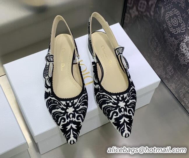 Low Price Dior J'Adior Slingback Ballerina Flat in Black and White Embroidered Cotton 030230