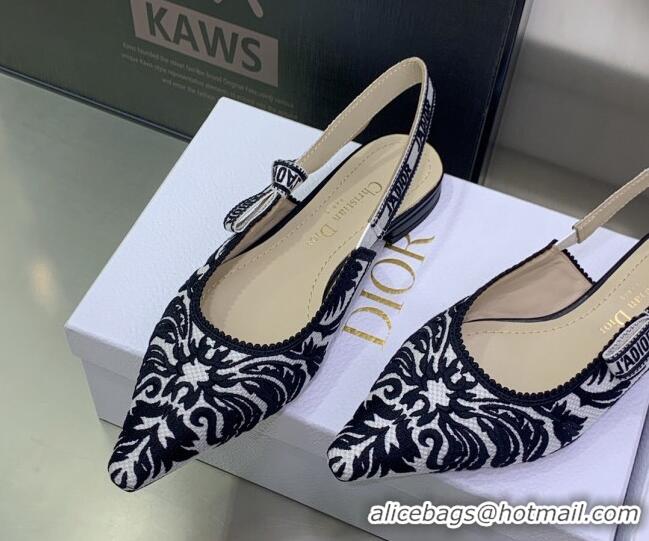 Low Price Dior J'Adior Slingback Ballerina Flat in Black and White Embroidered Cotton 030230