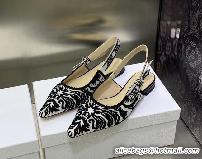 Low Price Dior J'Adior Slingback Ballerina Flat in Black and White Embroidered Cotton 030230