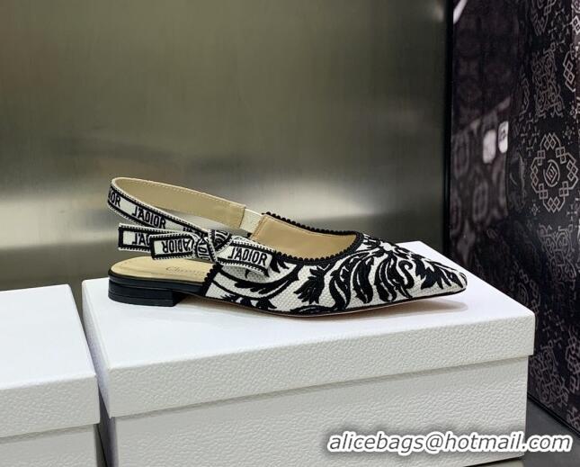 Low Price Dior J'Adior Slingback Ballerina Flat in Black and White Embroidered Cotton 030230