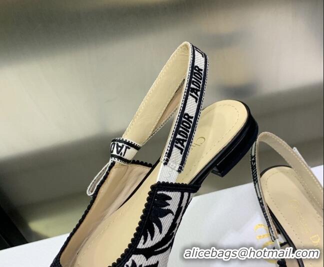 Low Price Dior J'Adior Slingback Ballerina Flat in Black and White Embroidered Cotton 030230