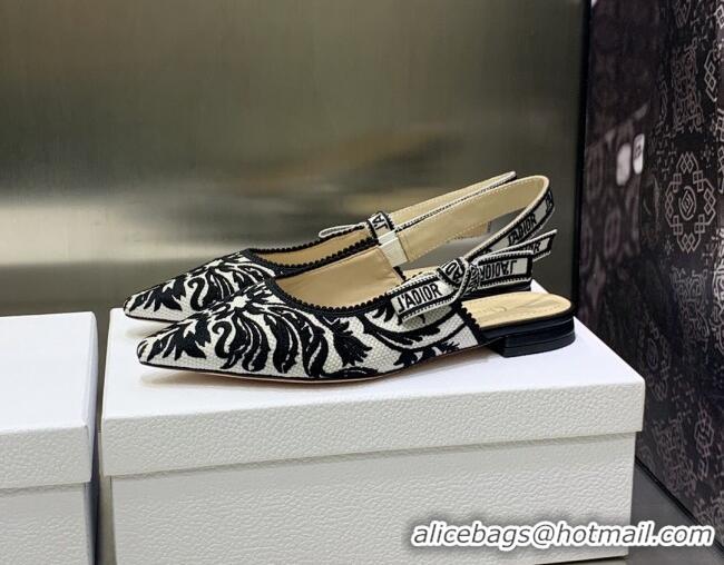 Low Price Dior J'Adior Slingback Ballerina Flat in Black and White Embroidered Cotton 030230