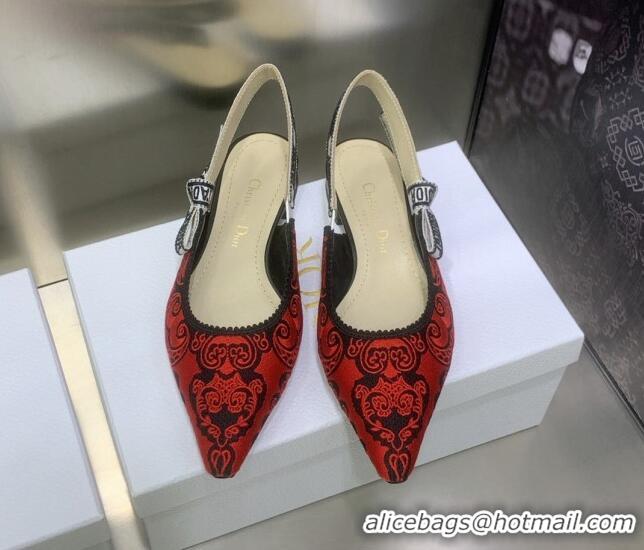 Sumptuous Dior J'Adior Slingback Ballerina Flat in Black and Red Cotton with Bandana Embroidery 030233