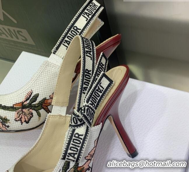 Perfect Dior J'Adior Slingback Pumps 9.5cm in White Multicolor Embroidered Cotton with Jardin Botanique Motif 030234