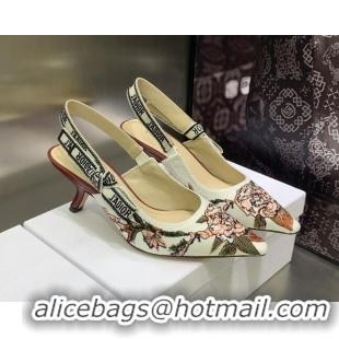 Hot Style Dior J'Adior Slingback Pumps 6.5cm in White Multicolor Embroidered Cotton with Jardin Botanique Motif 030235