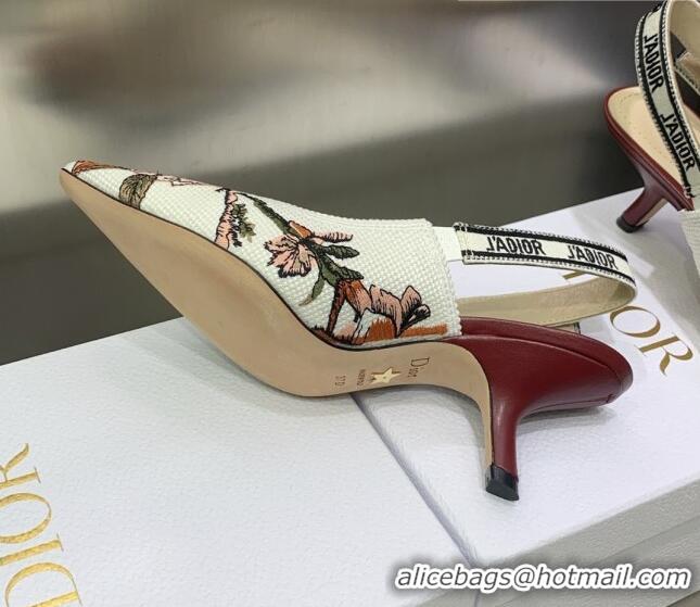 Hot Style Dior J'Adior Slingback Pumps 6.5cm in White Multicolor Embroidered Cotton with Jardin Botanique Motif 030235