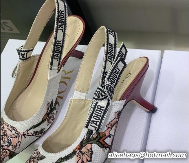 Hot Style Dior J'Adior Slingback Pumps 6.5cm in White Multicolor Embroidered Cotton with Jardin Botanique Motif 030235