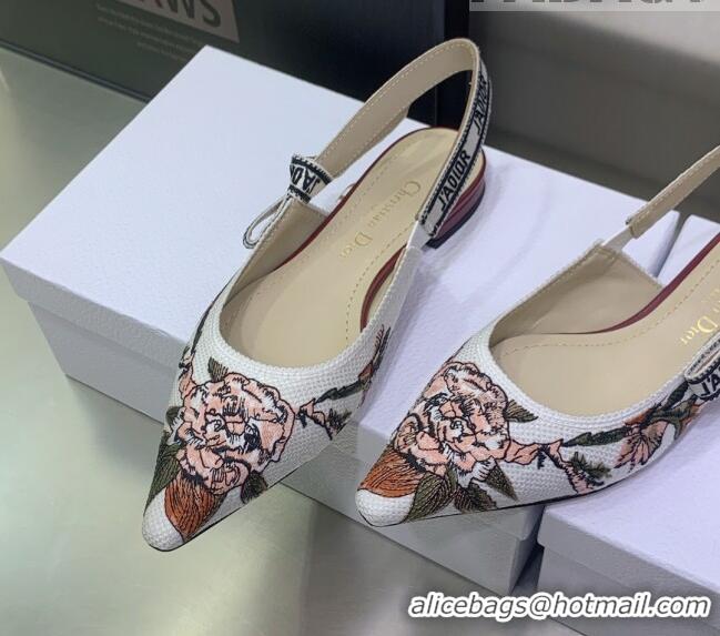 Sophisticated Dior J'Adior Slingback Ballerina Flat in White Multicolor Embroidered Cotton with Jardin Botanique Motif 0