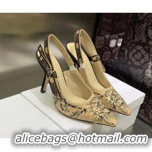 Good Product Dior J'Adior Slingback Pumps 9.5cm in Beige Multicolor Embroidered Cotton with Jardin Botanique Motif 30302