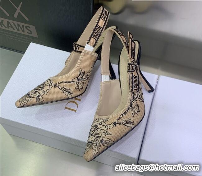 Good Product Dior J'Adior Slingback Pumps 9.5cm in Beige Multicolor Embroidered Cotton with Jardin Botanique Motif 30302