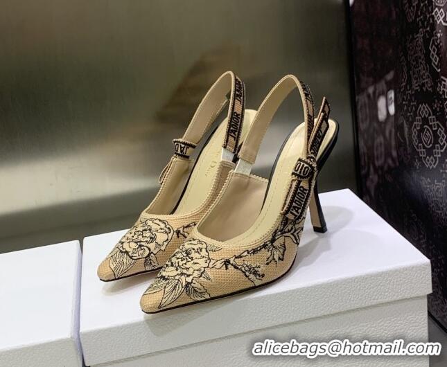 Good Product Dior J'Adior Slingback Pumps 9.5cm in Beige Multicolor Embroidered Cotton with Jardin Botanique Motif 30302