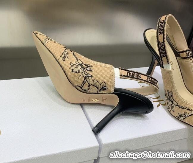 Good Product Dior J'Adior Slingback Pumps 9.5cm in Beige Multicolor Embroidered Cotton with Jardin Botanique Motif 30302